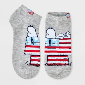 Women's Peanuts Americana Low Cut Socks - Heather Gray 4-10: Polyester & Spandex Knit, Banded Cuff, Machine Washable - 1 of 3