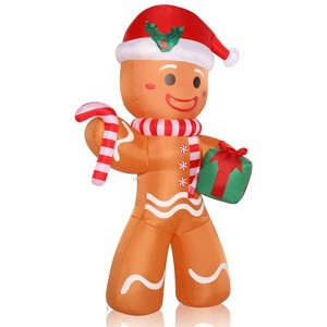 Karl Home 8ft Lighted Gingerbread Man Holding Gift Garden Christmas Decoration - 1 of 4