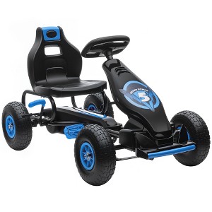 Kids Pedal Go Kart Ride-On with Adjustable Seat, Suspension System, Hand Brake & Wear-Resistant Tires – Blue - 1 of 4