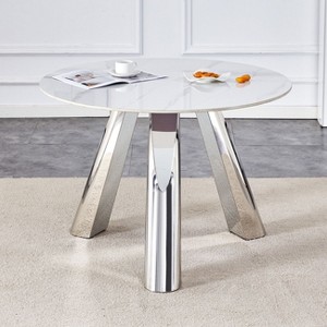 CAVINAS Round Dining Table  42" with Marble Top Stainless Steel Leg for Dining Room - 1 of 4
