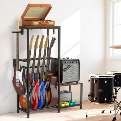 HDZNVF Guitar Rack Holder With Record Player Stand, Multiple Guitar Display Stand For 4-6 Acoustic