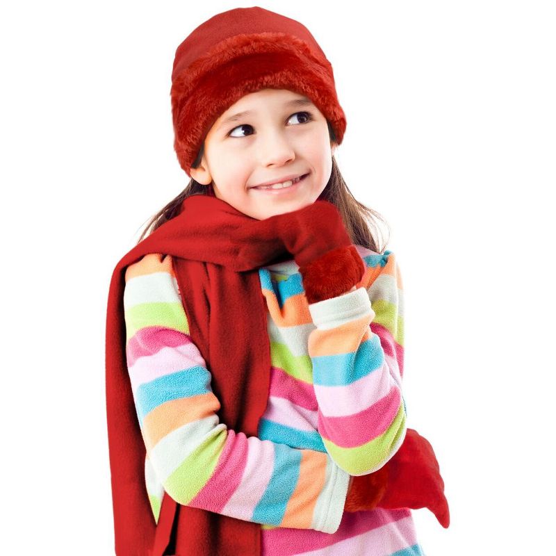 Girl's 6-12 Faux Fur Trimmed Matching Gloves and Scarf Winter Set, 3 of 5