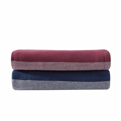 Boylston Navy Stripe Twin Cotton Reversible Blanket