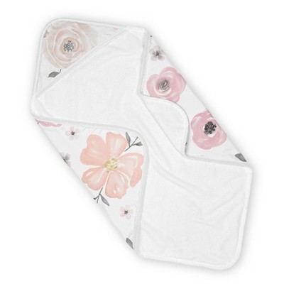 Sweet Jojo Designs Baby Girl Hooded Baby Towels Watercolor Floral Pink and Grey
