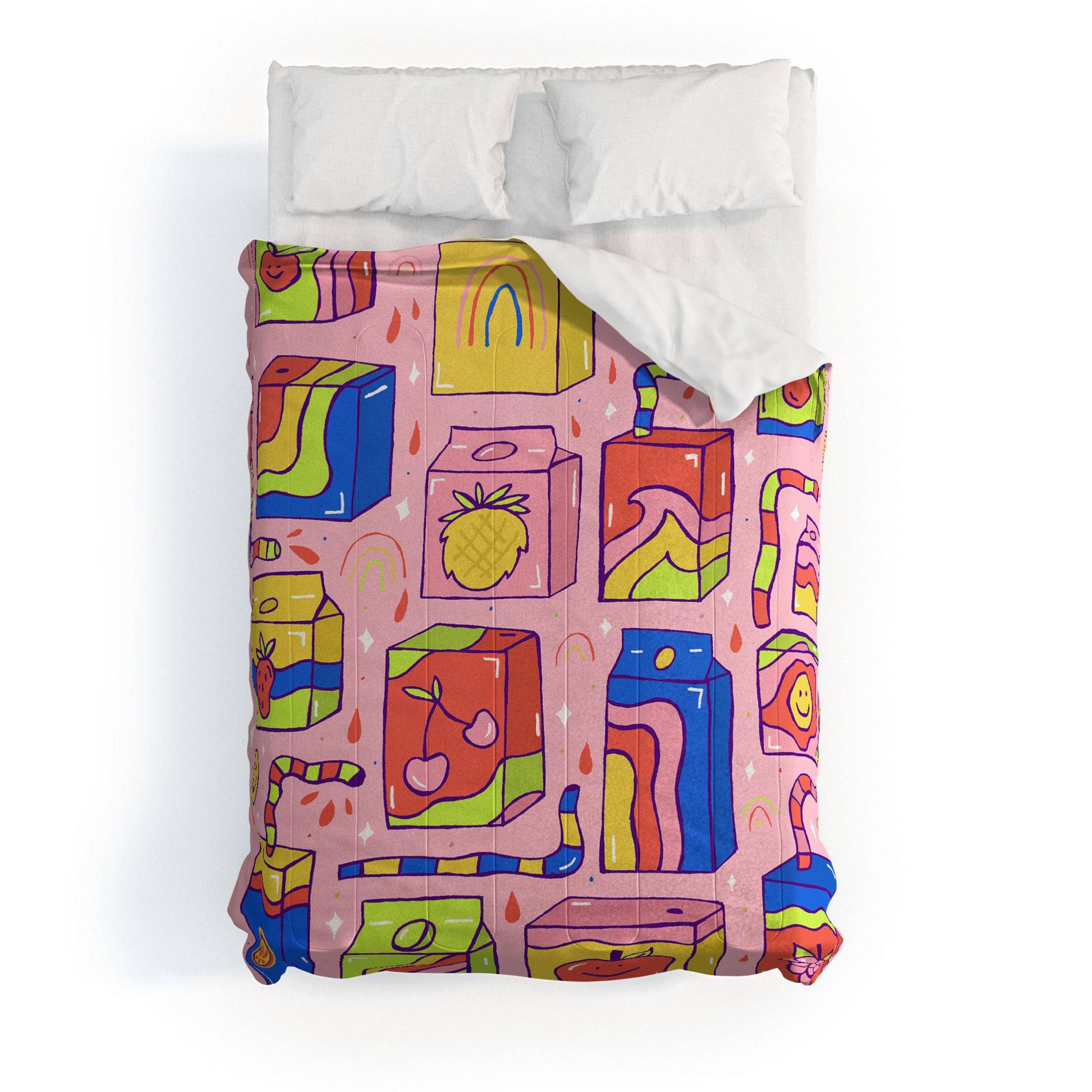 Deny Designs 3pc Full Doodle By Meg Juice Box Print Kids' Comforter and Sham Set