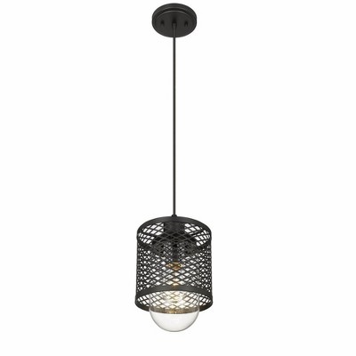 Matte Black Glass Mini Pendant Light with Mesh Cage