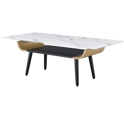 NicBex Modern 47" Rectangle Coffee Table with Storage Shelf, Faux Marble Top and Metal Legs for Living Room