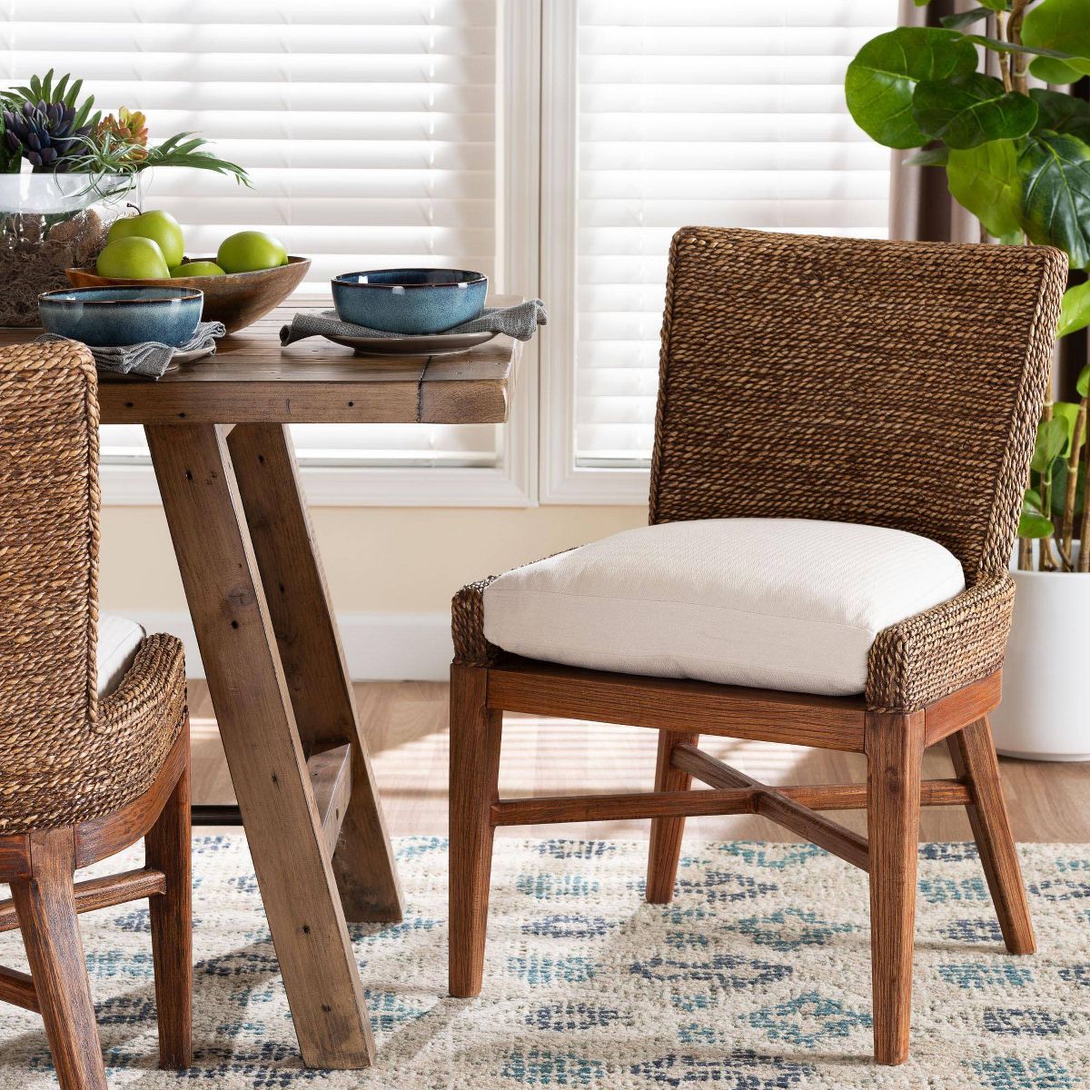 bali & pari Ridley Seagrass Dining Chair with Mahogany Wood Frame Brown Wash - thumbnail 5