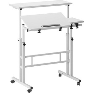Standing Desk, Height Adjustable Desk, Mobile Computer Desk with 4 Wheels, Standing Seat Table, Laptop Table, Tilting Tabletop, Workstation for Home - 1 of 4