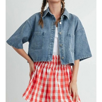 Women's Denim Cropped Short Sleeve Jacket - Buttermelon