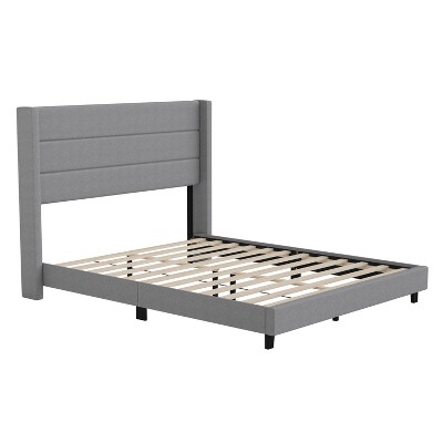 Taylor & Logan Queen 47" High Hilton Platform Bed Gray: Wingback Headboard, Faux Linen