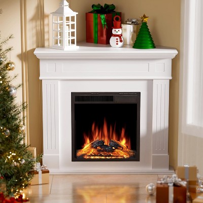ZAFRO Corner Electric Fireplace with Mantel, TV Stand Electric Fireplace Heater , Bedroom, White