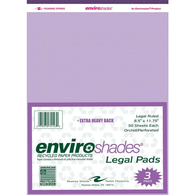 Enviroshades Legal Pads, 8-1/2 x 11-3/4 Inches, Orchid, 50 Sheets, Pack of 3, 1 of 3