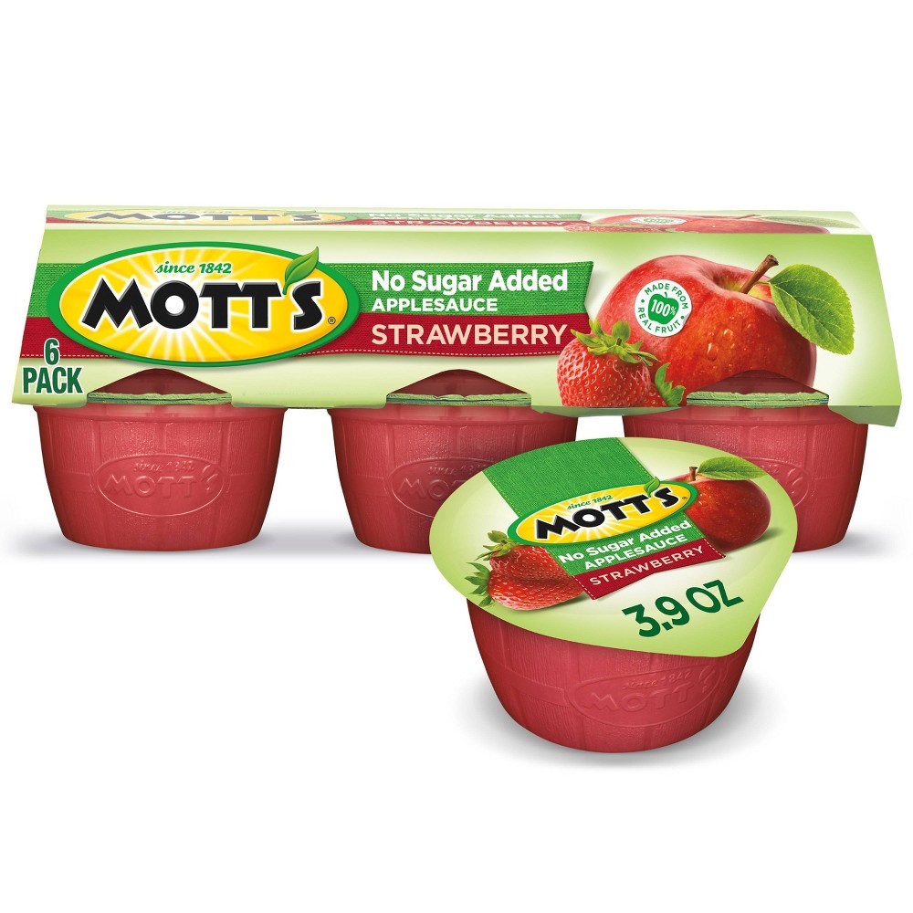 UPC 014800210842 product image for Mott's Unsweetened Strawberry Applesauce - 6ct/3.9oz Cups | upcitemdb.com