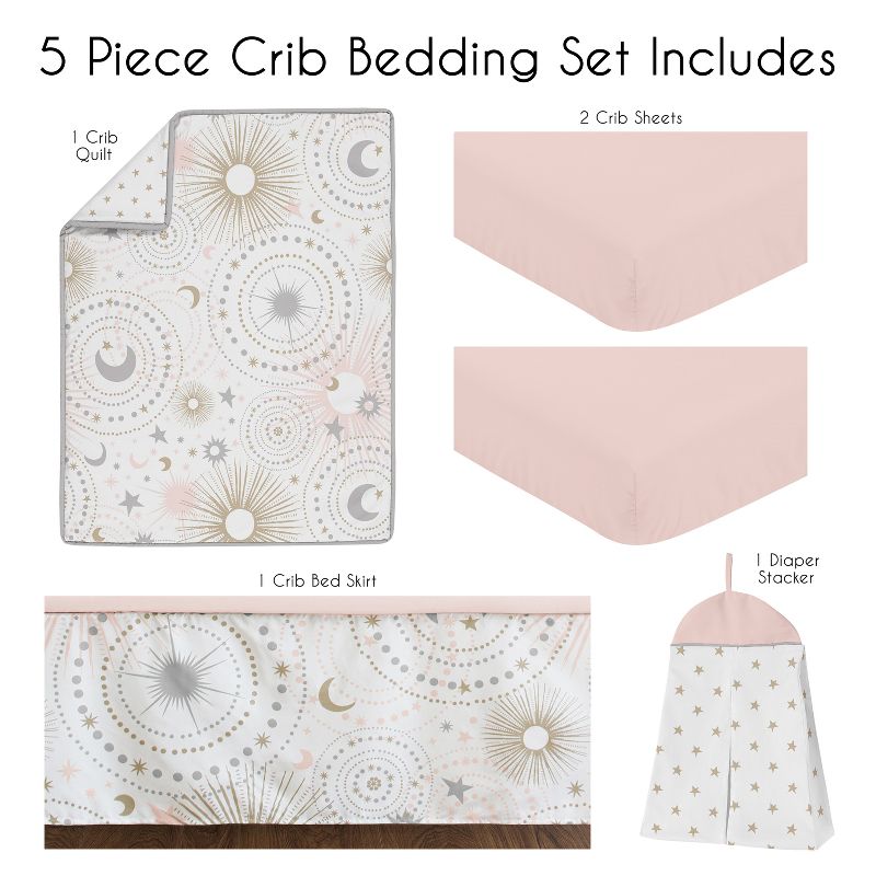 Sweet Jojo Designs Girl Baby Crib Bedding Set - Celestial Pink 5pc, 2 of 7