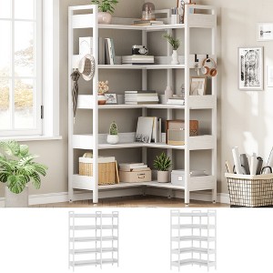 5 Tier Convertible Corner BookShelf, Modern Industrial Bookcase, L Shaped Storage Display Shelf for Home Office, Living Room, Study Room Office - 1 of 4