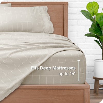 Twin Gray Microfiber Deep Pocket Sheet Set with Grid Pattern