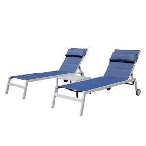 Gulches Aluminum Pool Lounge Chairs with Side Table and Wheels, Textilene Padded Adjustable Recliner All Weather ,Navy Blue - 1 of 4