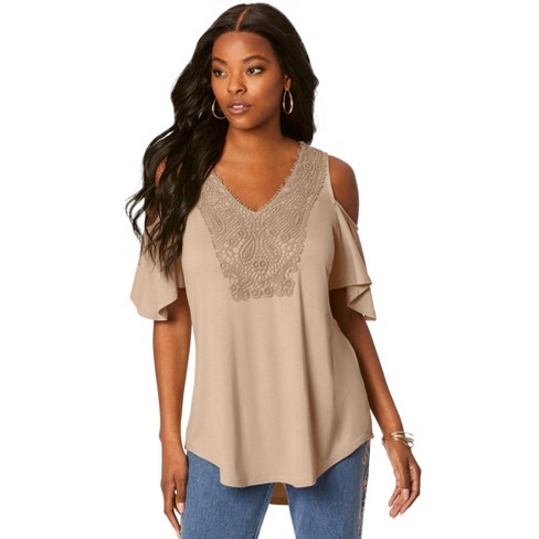 V neck cheap cold shoulder tops