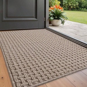 Washable Door Mat 24x36 Beige Dirt Trapper Indoor Entrance with Absorbent Interior Non - Slip Rubber Backing - 1 of 4