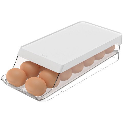 OU Egg Holder for Fridge, BPA Free Rolling Egg Organizer for Refrigerator Organization, Clear Stackable Container for Kitchen Organizers and Storage