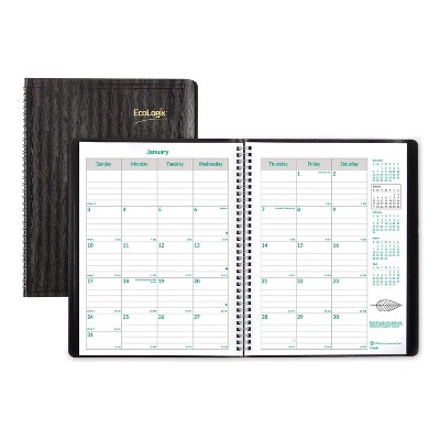 Brownline EcoLogix Recycled Monthly Planner 11 x 8.5 Black Soft Cover 2022 CB435WBLK