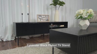 Lysander Black Fluted Engineered Wood TV Stand with Cabinet