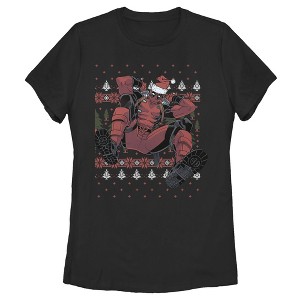 Women's Marvel Deadpool Santa Hat Ugly Sweater Holiday T-Shirt - 1 of 3