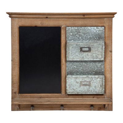 Rustic Brown Wood and Metal Wall Organizer with Chalkboard