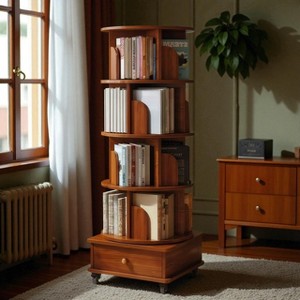 Mshliw 5-Tier Rotating Bookshelf with Drawer, 360° Spinning Corner Bookcase Storage Rack for Bedroom, Living Room, or Small Spaces - 1 of 4