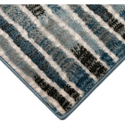 Blue and Gray Striped Wool Blend Rectangular Rug