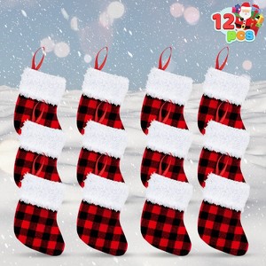 Joyfy 12 Pcs Mini Christmas Stocking, 5" Red Black Plaid Xmas Stockings for Christmas Tree Decoration Xmas Holiday Decor Party Favors - 1 of 4
