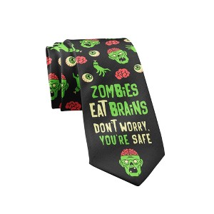 Crazy Dog T-Shirts Zombies Eat Brains Don't Worry You're Safe Necktie Funny Neckties for Men Halloween Tie Mens Novelty Neckties - 1 of 4