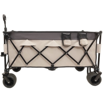FURNIinspire Outdoor Serving Carts Heavy Duty Foldable Utility Wagon 480lbs Capacity Patented Ultra-Stable Frame, Khaki, 50.39"*25.98"*44.88"