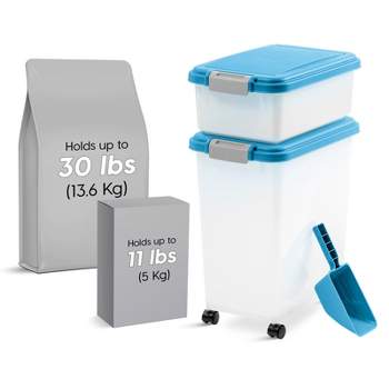 IRIS USA 30lbs + 11lbs Airtight Pet Food Storage Container Combo with Scoop and Casters, up to 41lbs
