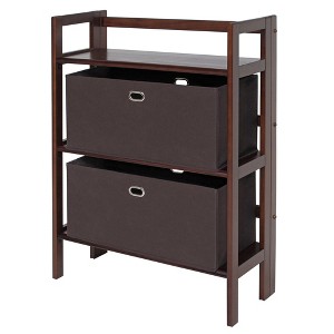 38.54" 3pc Torino Set Folding Bookshelf with Fabric Basket Espresso Brown - Winsome: Solid Wood, 2 Baskets - 1 of 4