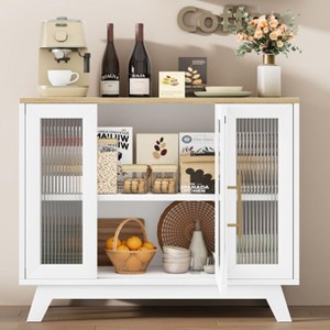 Buffet Cabinet, 36" Sideboard Buffet Storage Cabinet with Adjustable Shelves and Fluted Glass Door - 1 of 4