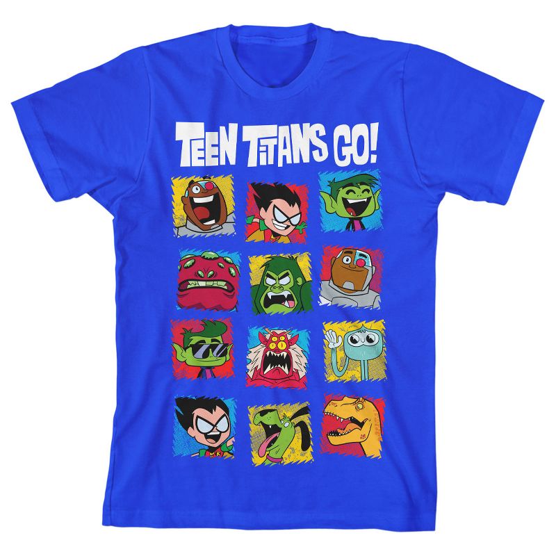 Teen Titans Go Jagged Character Squares Boy's Royal Blue T-shirt, 1 of 4