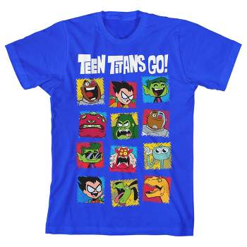 Teen Titans Go Jagged Character Squares Boy's Royal Blue T-shirt