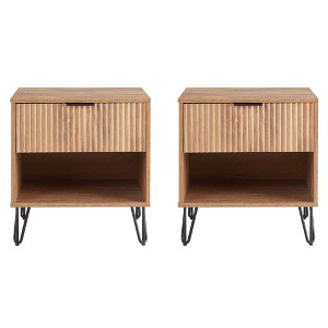 Manhattan Comfort Set of 2 Dumbo Nightstands with Drawer Golden Brown: Modern MDF Storage, Metal Glides - 1 of 4