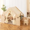 6-in-1 Kids Playhouse Wooden Play Tent w/Blackboard, Desk, Chair, 6 Storage Bins - 3 of 4