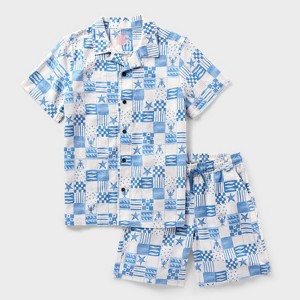 Boys' Adaptive Short Sleeve Woven Shirt and Shorts Set - Cat
