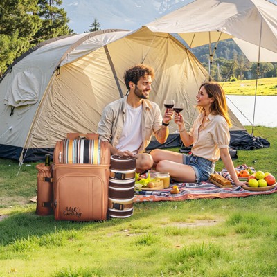 VEVOR Picnic Backpack, Beach Picnic Backpack Bag for 4 Person with Insulated Cooler Compartment, Detachable Bottle/Wine Holder, Brown — фото 2