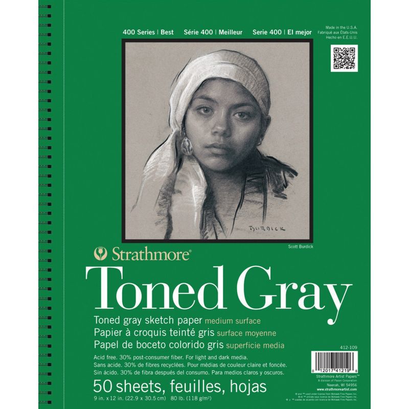Strathmore 400 Series Toned Gray Drawing Pad, 9 x 12 Inches, 80 lb, 50 Sheets, 1 of 3