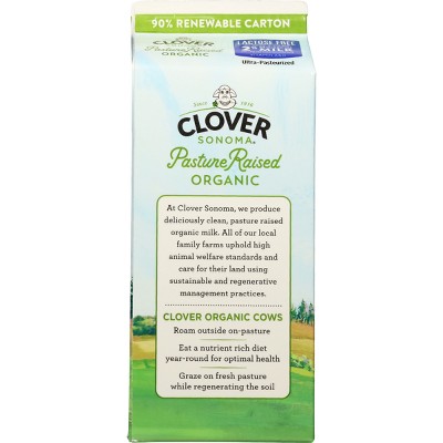 Clover Sonoma UHT Organic Pasture Raised Lactose Free 2% Milk - 0.5gal
