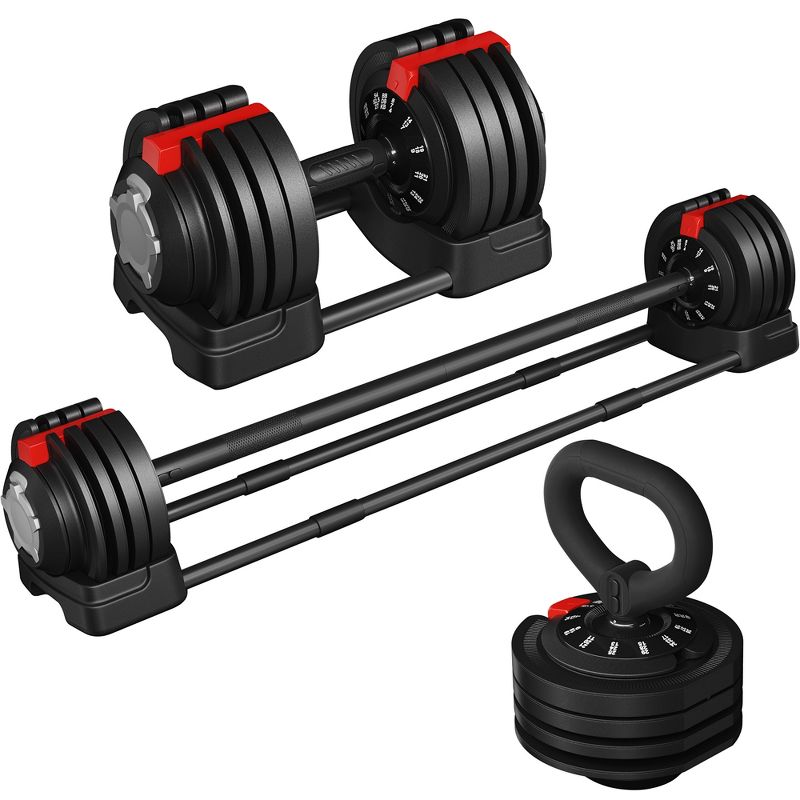 Yaheetech 3-In-1 Quick-Adjust Dumbbell Weight Set ith Anti-Slip Handle, Black, 1 of 8
