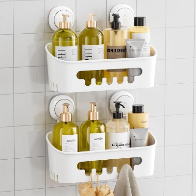 Attop Shower Suction Cup Rack 4-Pack, Removable Shower Supplies Rack, Waterproof Suction Cup Plastic Bathroom Accessory Organizer, White