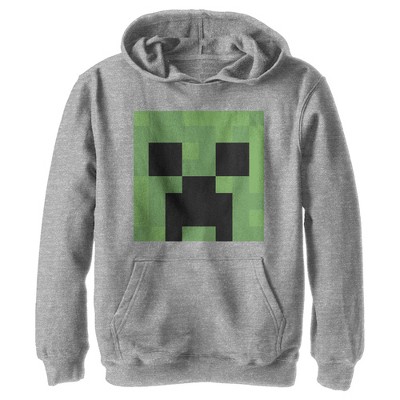 Boy's Minecraft Creeper Face Pull Over Hoodie - Athletic Heather ...