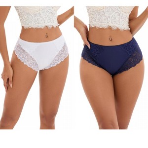 INSPIRE CHIC 2 Pcs Women's Wide Lace Trim Mid-Waisted Underwear Plus Size Full Coverage Comfortable Briefs - 1 of 4