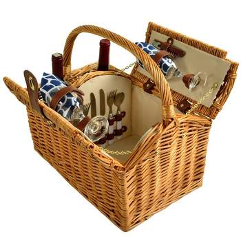 Picnic at Ascot Vineyard Willow Picnic Basket with Service for 2 - Trellis Blue